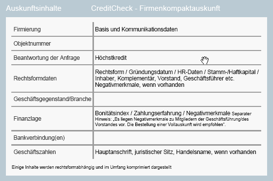 Schaubild CreditCheck – Firmenkompaktauskunft